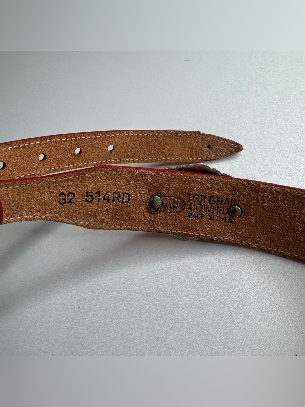Vintage Justin Western Red Leather Silver Concho Belt Size 32 No Buckle Rodeo - Picture 7 of 10